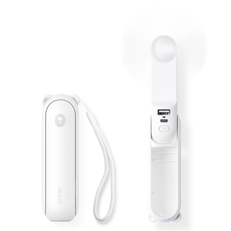 Mini wentylator przenośny wiatrak z funkcją powerbanka i latarką 2000mAh - biały
